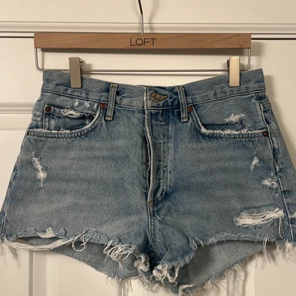 Agolde Women's Distressed Jean Shorts - Light Blue